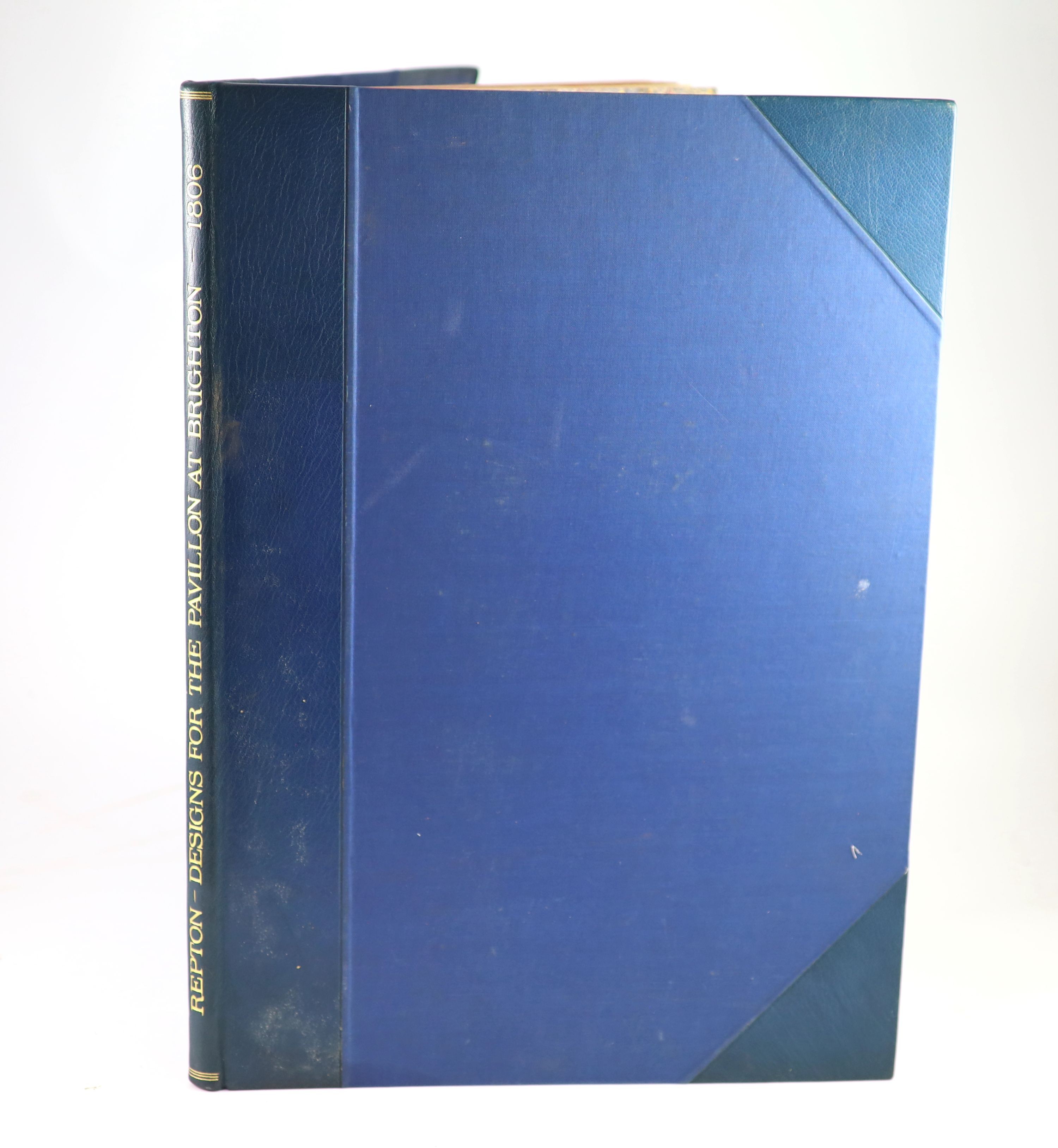 Repton, Humphry; John Aden & G.S - Design for the Pavillon [sic] at Brighton, 2nd issue, folio, rebound half blue morocco, with 20 plates and illustrations, including an engraved hand-coloured general ground plan; compri